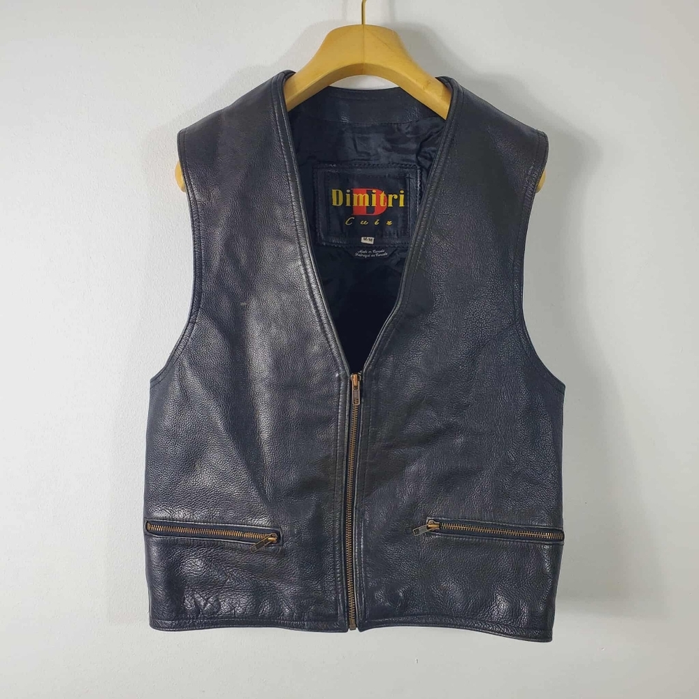 Dimitri Black Leather Sleeveless Jacket Size M Made In Canada